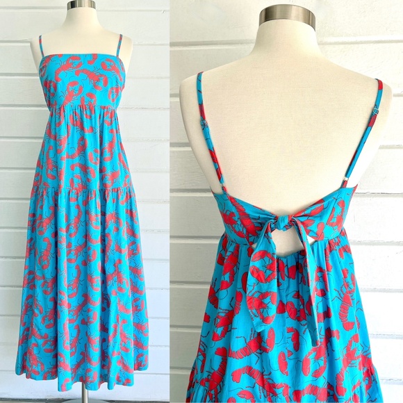 J. Crew Factory Dresses & Skirts - J. CREW FACTORY Strappy Tie-Back Tiered Midi Dress in Blue Lobster Print - 10